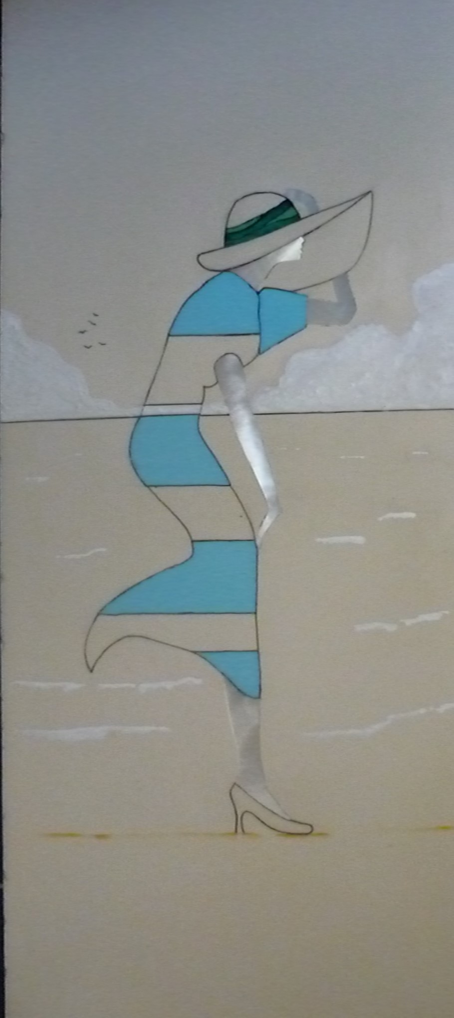 breezy, lady blown in the wind inlay art